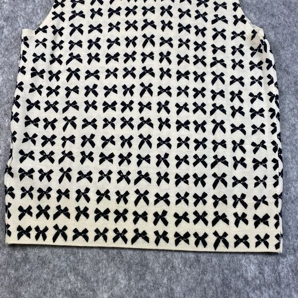 J Crew Classic Merino Wool Shell Top Cream Black Womens Med Bowtie Print *Flaw - Picture 10 of 12